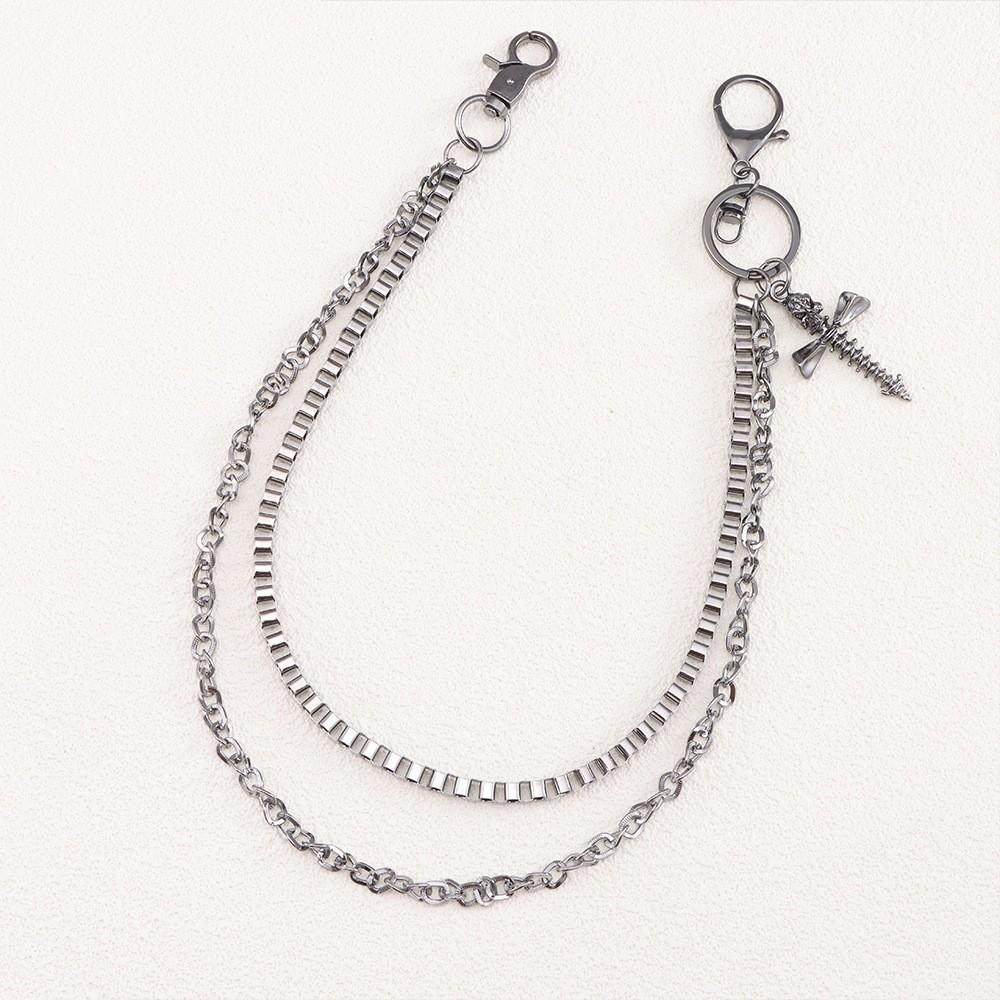 Punk Skull Waist Chain With Metal Double Layer Chain For Hip Hop Style Men Women