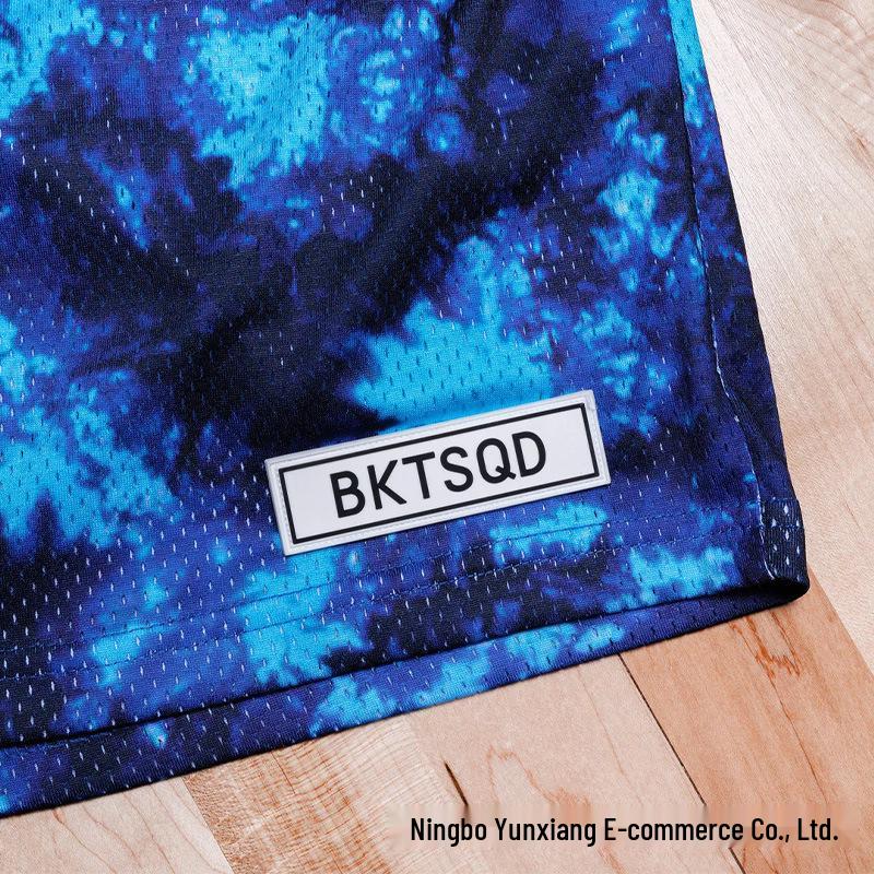 BKTSQD Men's Quick-Dry Splatter-Ink Mesh Basketball Shorts