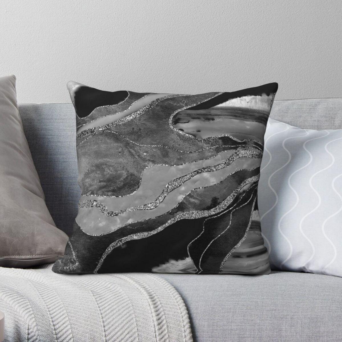 Green Harvest Unisex Gray/Black/White Marble Agate Pillowcase Polyester Linen Velvet Printed Decor Throw Pillow Case Sofa Seater Cushion Cover 45X45