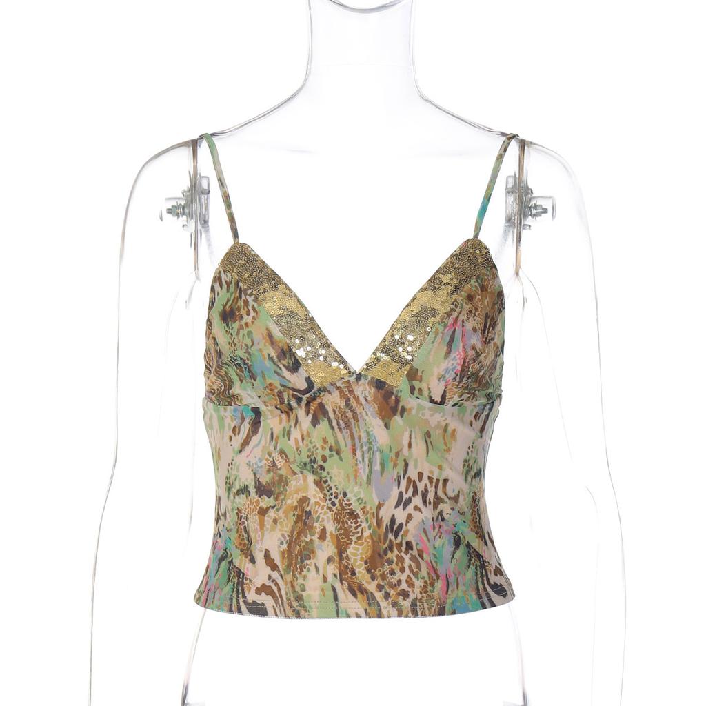 European and American women's clothing autumn new products sexy lace splicing deep V slim backless suspender small vest wholesale