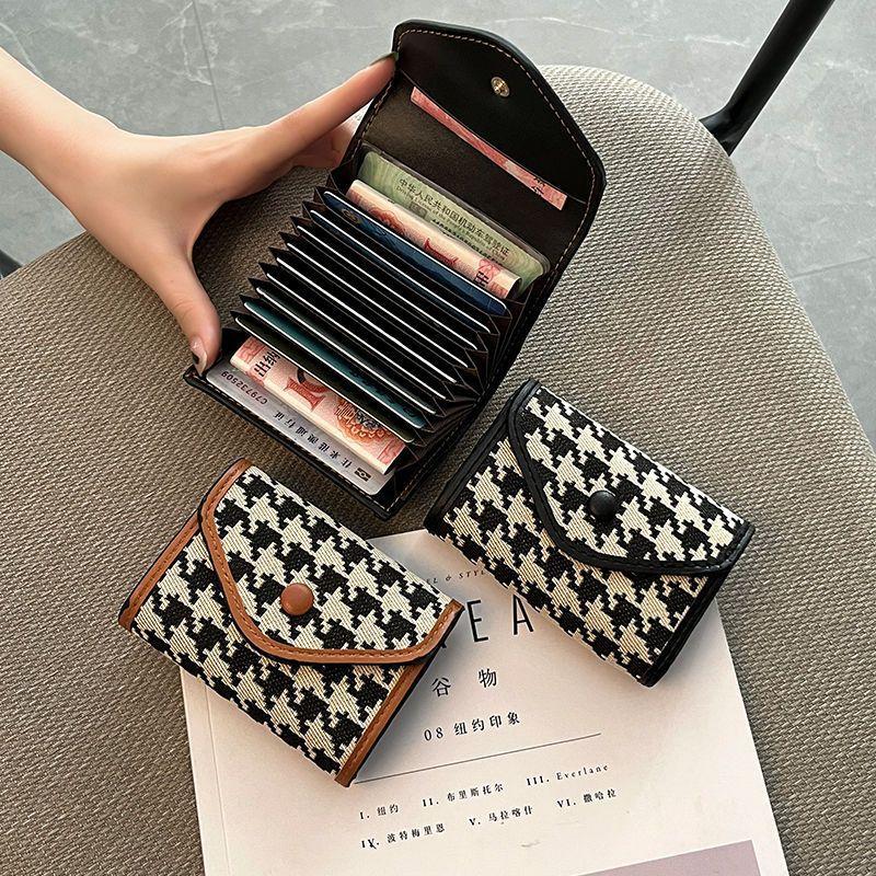 Women Houndstooth RFID Card Holder Wallet Accordion Credit Card Case Large Capacity Coin Purse Mini Organizer Wallet