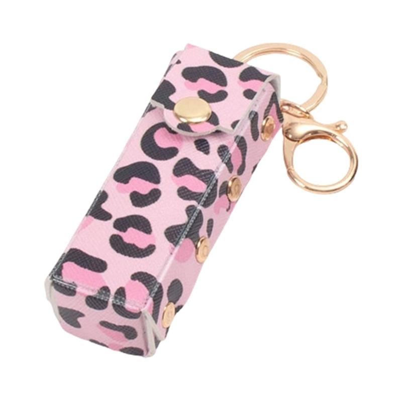 Portable Lipsticks Holder Keychain with Wild Leopard Pattern for Convenient Carry Multifunctional Accessory