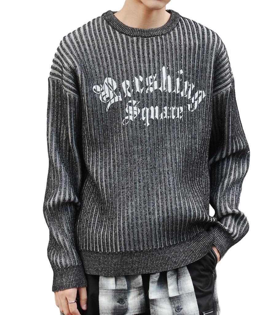 WEGO Graphic Pullover Knit Korean Size Black Vintage-Like Sweater, Logo, Streetwear, Casual, Fall/Winter, Gift, Men's, M,