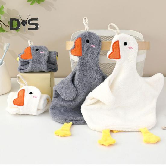 2 Pcs Goose Hand Towel Double Sided Coral Velvet Towel Absorbent Thickened Reusable Wipe Towel for Kitchen Bathroom Cleaning And Drying