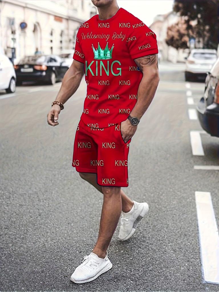 Fashion Casual Men's T-shirt Shorts Set Summer New 3D Printed Men's Clothing Daily Elastic Waist Shorts Short Sleeve Set