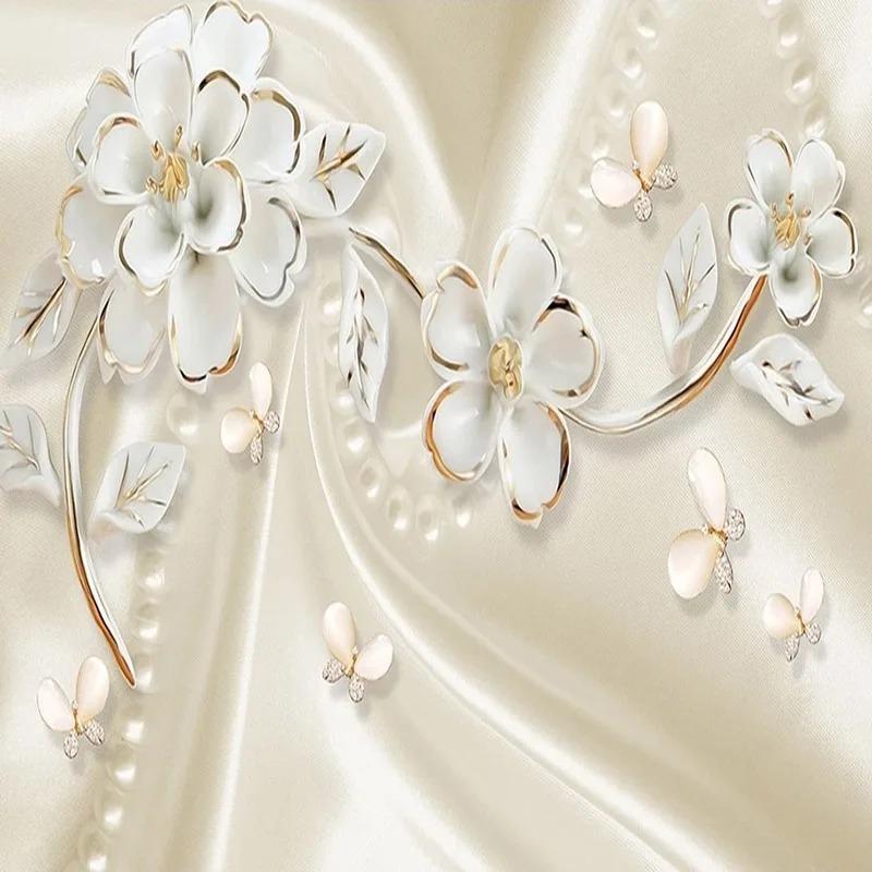 Tapet Foto Modern 3d Relief Stereo Flori Albe Picturi Murale Living TV Canapea Fundal Picturi Murale Decor Acasă