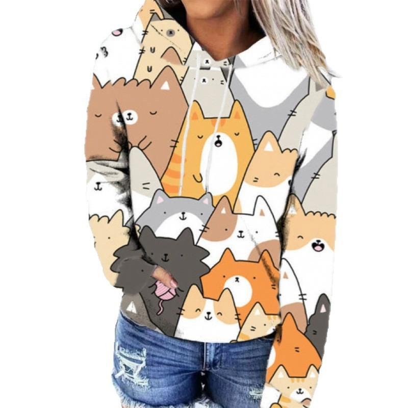 Womens Oversized Hooded Sweatshirt With Christmas Print 3D Digital Loose Fit Long Sleeve Casual Top