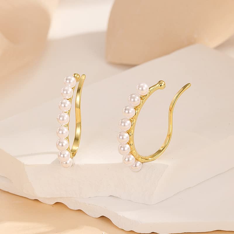 Earrings for Women Gold Ear Cuff Hoop Popular Earrings White White Pearl Large Adult Elegant Delicate Earrings Miyabi Grace Miyabi Grace Non-Pierce