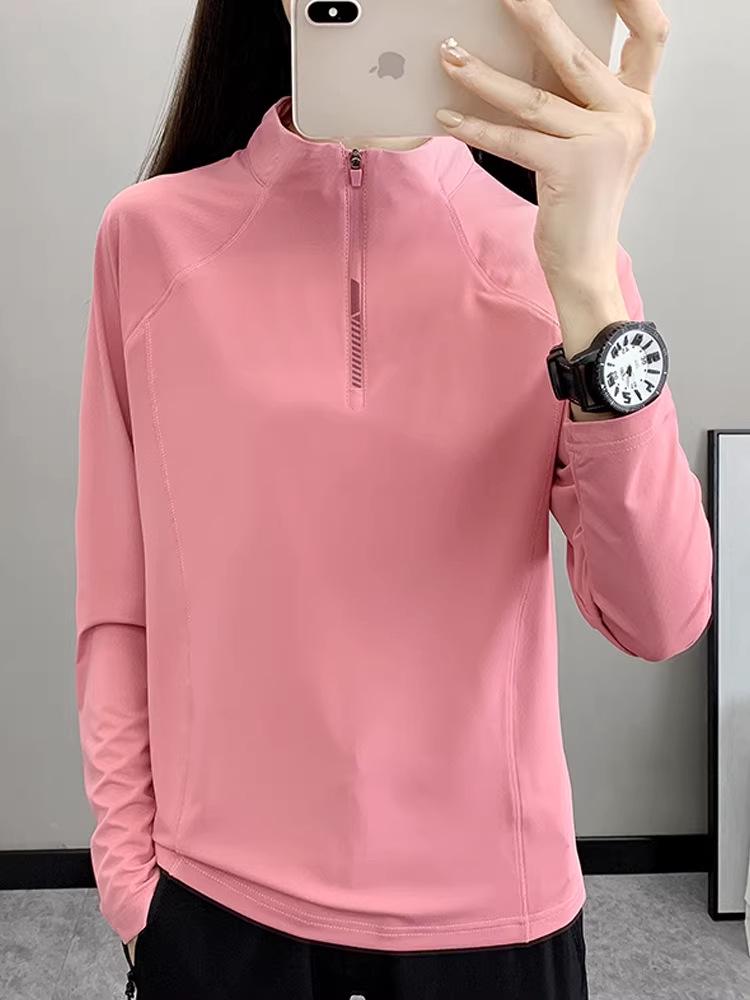 Women's Quick-Dry Long Sleeve Top for Sports, Fitness, Running, Hiking, and Mountaineering - Spring/Summer Lightweight Stand Collar Shirt.