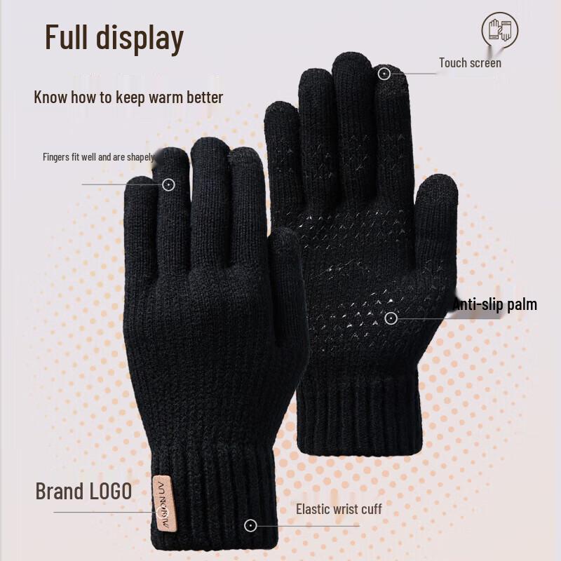 MISSION UV Men's Warm Thick Knit Touchscreen Gloves MUS091