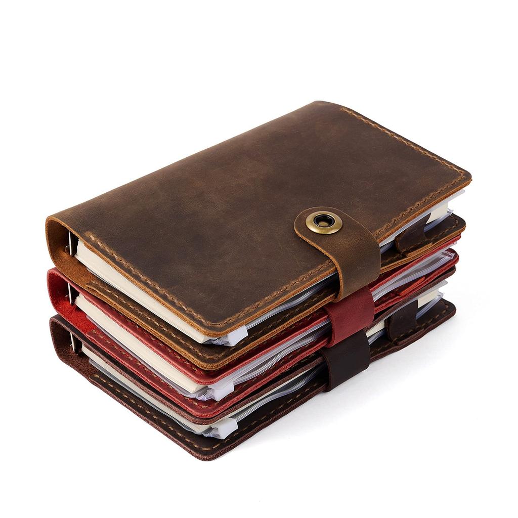 ROTERDON Systemnotatbok A6 Lær 2025 6 hull med påfyll Løsblad Standard omslag Lær Håndsøm Original 3 farger Notatbok Notatblokk Kort