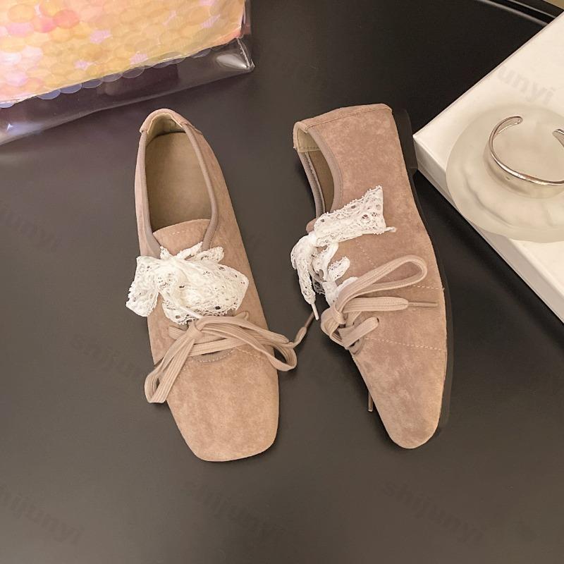 Fashion Elegant Lace Square Head Casual Mary Jane Shoes Women's Spring 2025 New Shallow Mouth Comfortable Flat Ballet Style Single Shoes