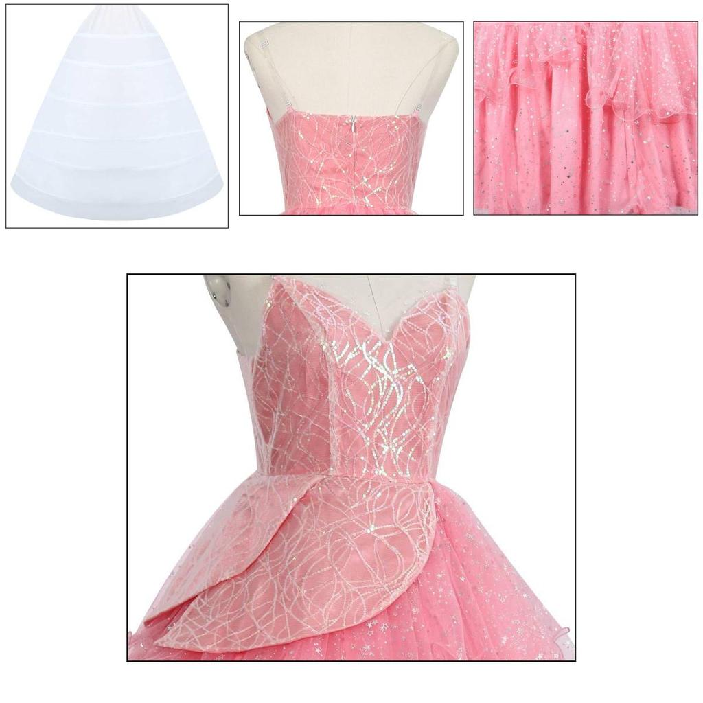 Wicked Glinda Pink Dress Cosplay Costume With Petticoat For Halloween Parties
