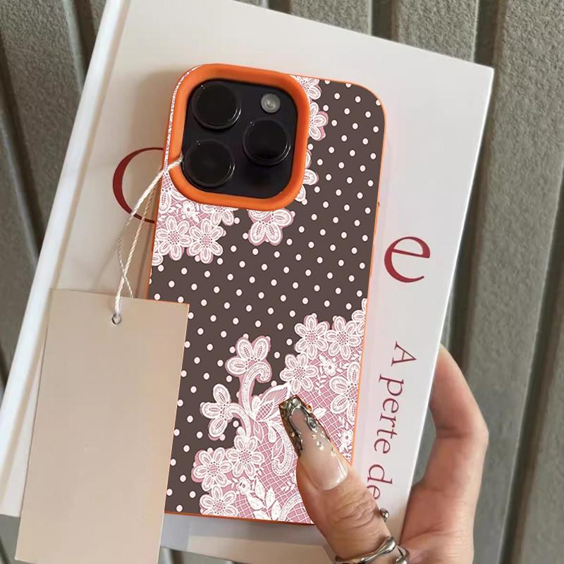 Pink Lace Pattern Lychee Texture Phone Case For iPhone 17 Pro Max 16 Plus 15 14 13 12 11 Pro 17Air Silicone Soft Cover