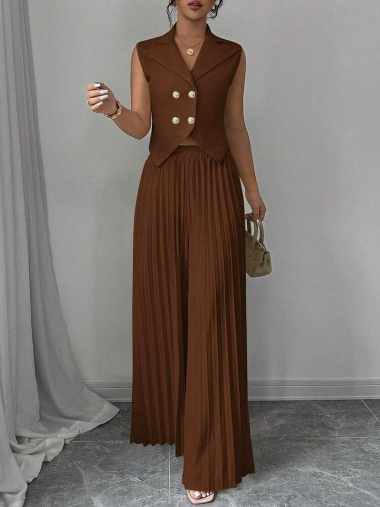 Women's New Fashion Vest Cardigan Pleated Pants Set Long Pants Outfit for Women
