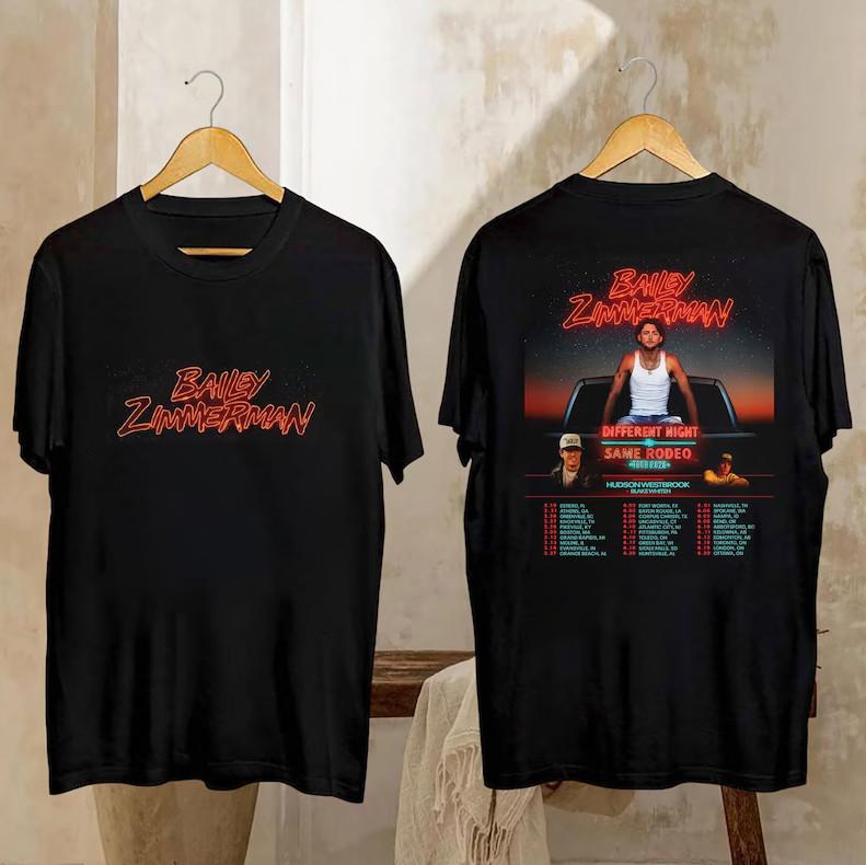 Bailey Zimmerman Tour 2026 Shirt | Different Night Same Rodeo Merch Unisex T-Shirt M