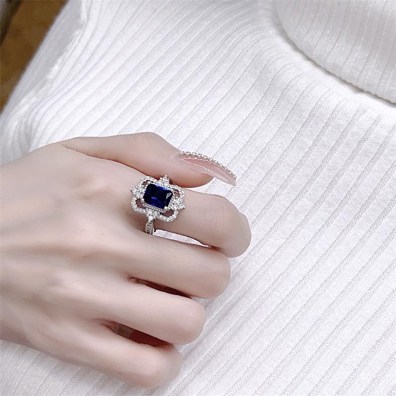 Sapphire Gemstone Jewelry Set: Ring, Earrings & Necklace – Stylish, Versatile, Xiaohongshu-inspired. Adjustable