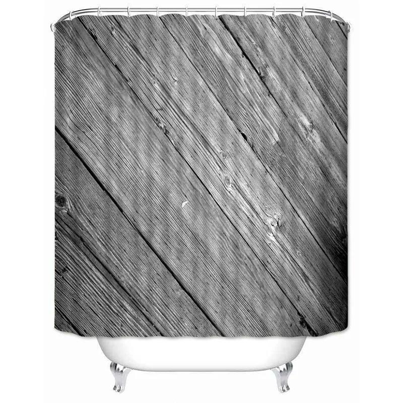Rustic Shower Curtain Vintage Vertical Wood Planks Distressed Rustic Hardwood Design Fabric Bathroom Curtains Decor with Hooks