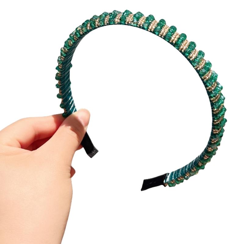 

Blingbling Crystal Headband French Styles High Skull Hairband Women Hair Decors чорний/зелений