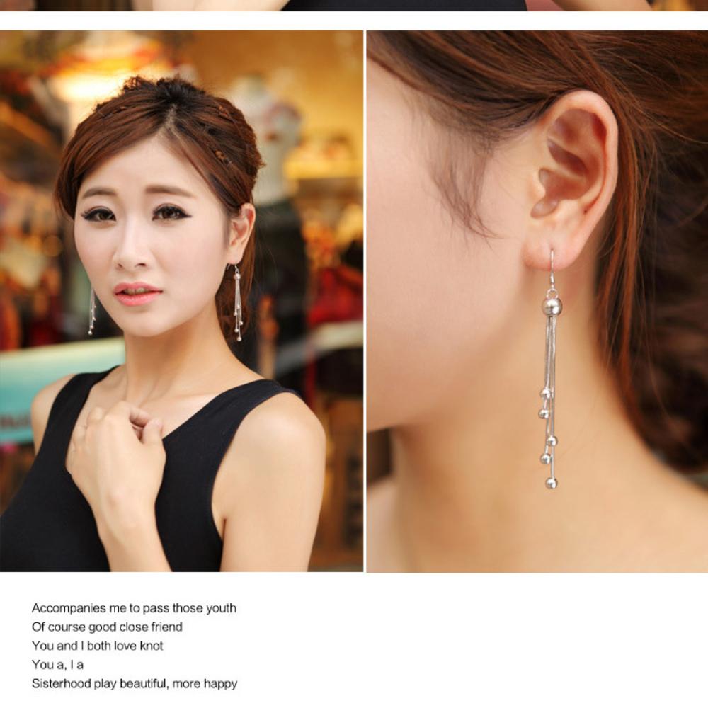 Womens Vintage Korean Fashion Elegant Anti-allergy 925 Silver Plated Mini Simple Tassels Ear Hook Earrings Female Long Ear Jewelry Gifts