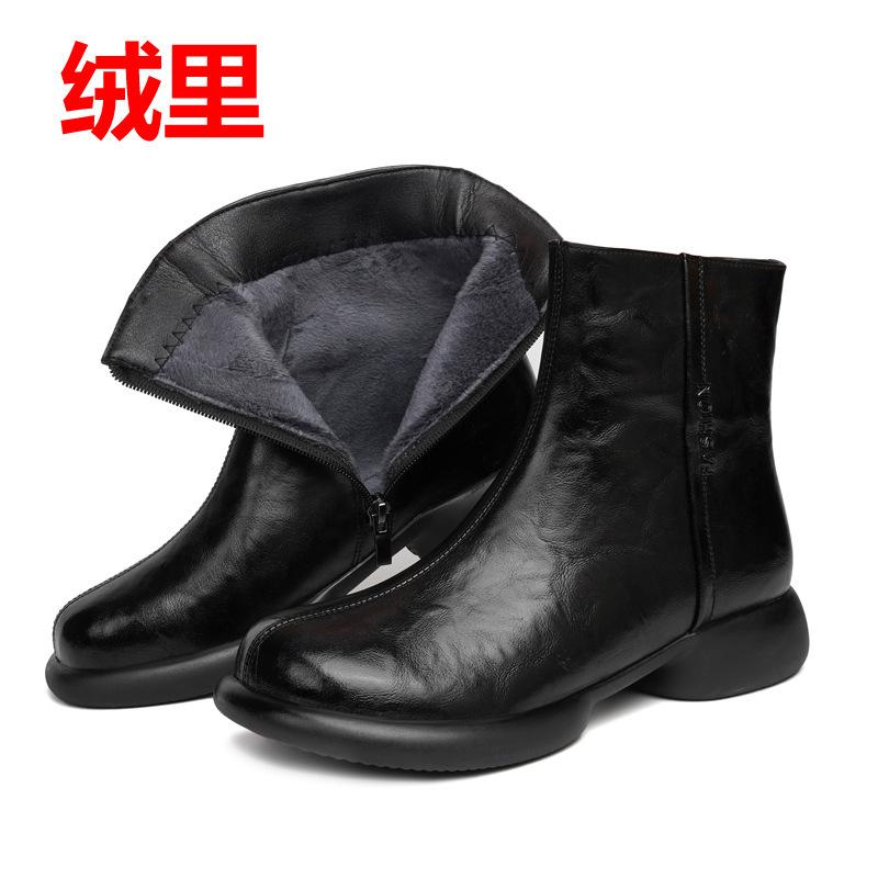 Winter thickened full wool warm velvet low heel cotton shoes short boots women's leather cotton shoes women's large size cotton shoes