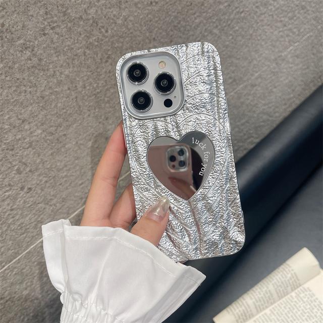 

Роскошный мягкий чехол для телефона с зеркалом для макияжа и сердечком для Iphone 14 13 12 Pro Max 11, милый простой стильный противоударный чехол Funda