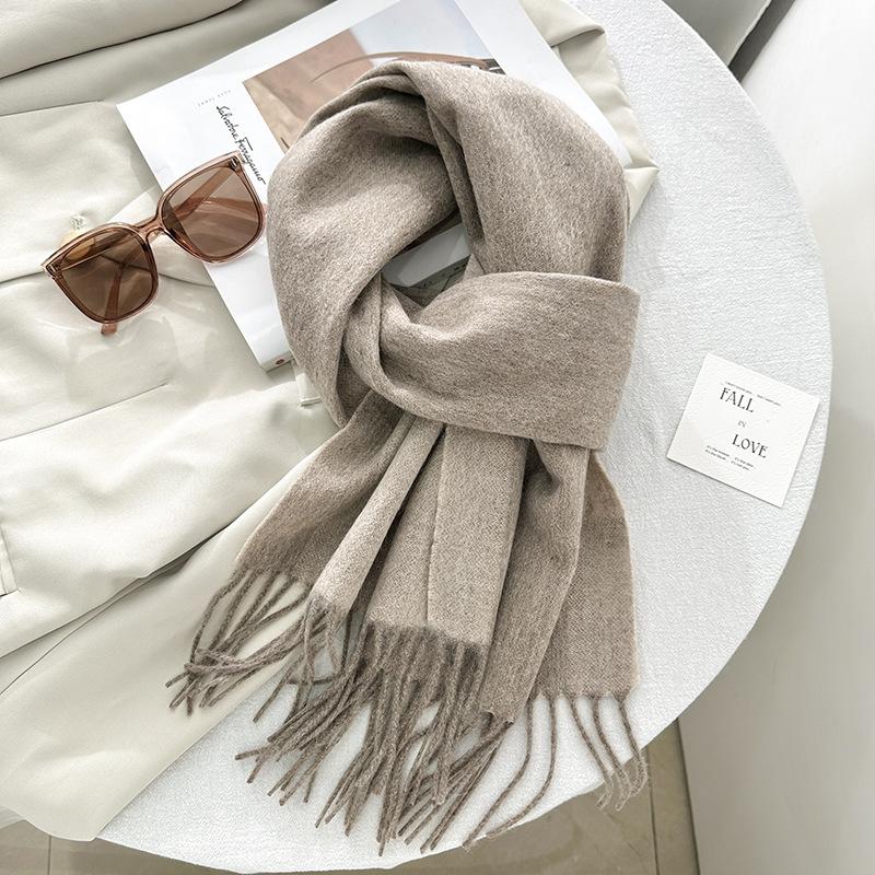 

Креативный и простой двухцветный двусторонний дизайн, ощущение теплой шерсти, осенне-зимний женский высококлассный шарф, элегантная темпераментная шаль 37*190+10