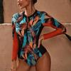 2023 Women's European & American Style Print Zipper Surfing Swimsuit