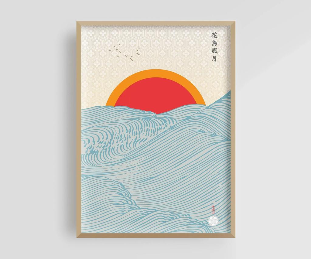 Mount Fuji Sunrise Wave Canvas Print Hokusai Giant Wave Landscape Japanese Wall Art Poster for Modern Living Room Home Decor