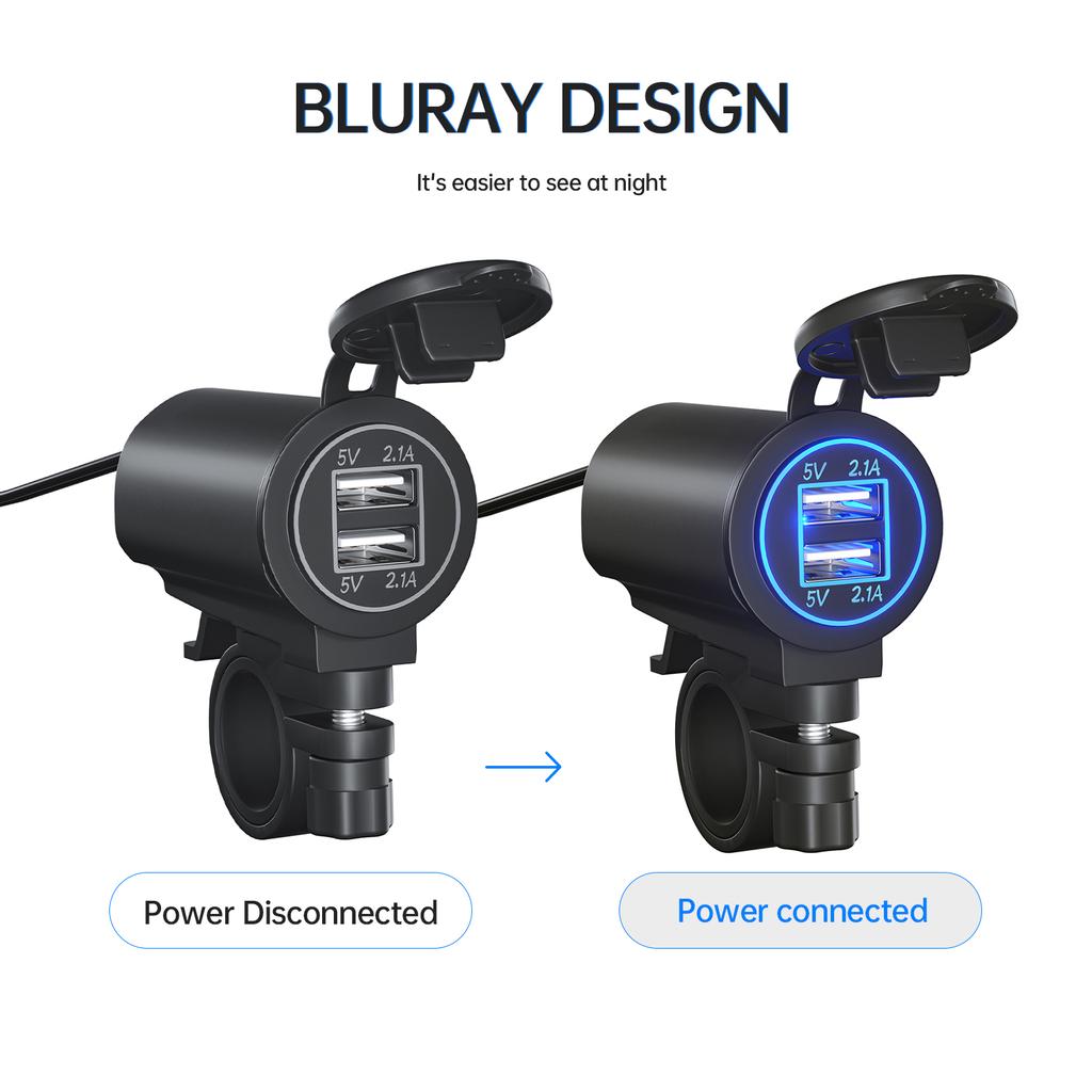 Motorcycle Dual USB Charger Waterproof Cell 4.2A Quick Charger Autocycle USB Socket With Voltmeter Accessories Dual Aperture