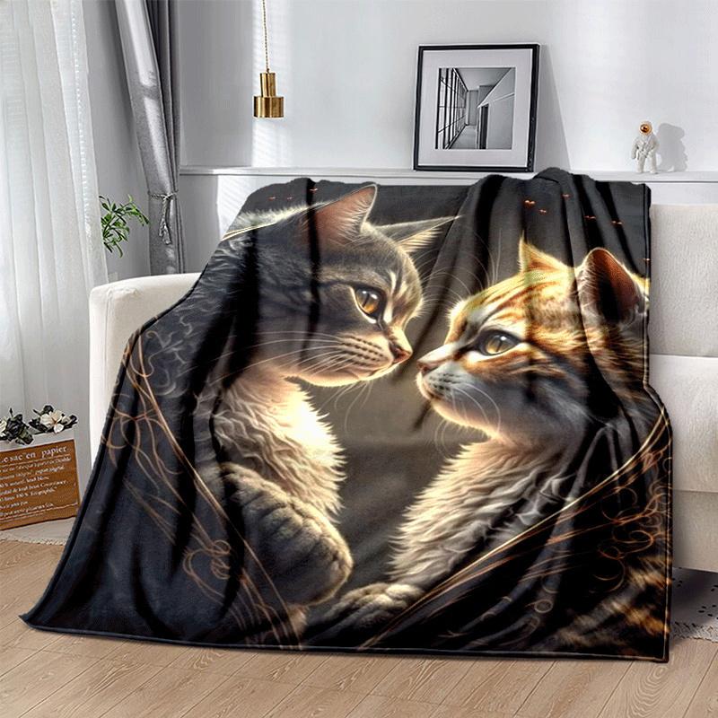 1pc Cat Printing Lightweight Flannel Blanket, Comfortable and Warm Blanket, for Camping Sofa Bed and Couch Office, in All Seasons