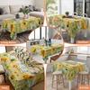 Summer Sunflower Leaves Bee Rectangle Tablecloth for Table Decor Rustic Plants Yellow Wood Grain Dining Table Cloth Party Decor
