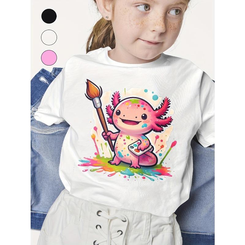 European sizes Cute Axolotl Graphic T-Shirt for & - Soft Pink Short Sleeve Tee with Mexican Walking Fish Design 110 белый