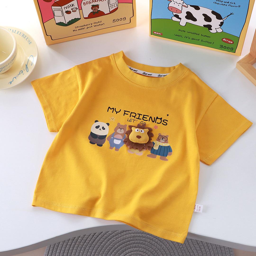 

Children s Short-sleeved Pure Cotton Boys and Girls Summer Single-piece Medium and Large Children s Parent-child Wear 80cm жёлтый