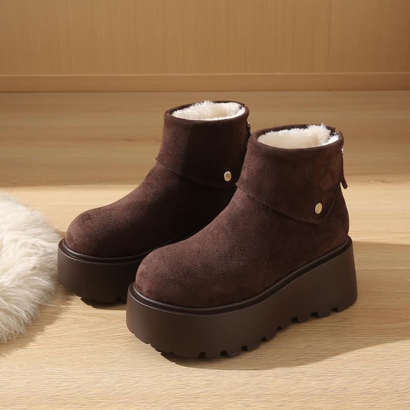 Platform Fur Ankle Snow Boots Flats Suede Warm Plush Cotton Shoes Winter High Heels Shoes Woman 2025 Trend Fad Cozy Botas Mujer