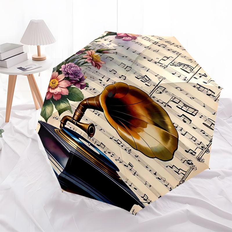 

1pc Vintage Gramophone with Flowers and Sheet Music Umbrella with Plastic Handle,Suitable for All Seasons Home Travel Outdoor Umbrellaptys31078