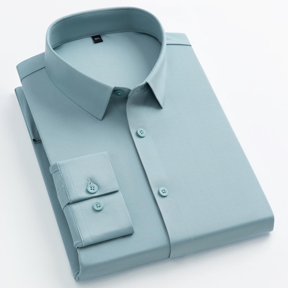 Sumptuously Comfortable Nylon And Spandex Blend Solid Men's Breathable Slightly Stretch Long Sleeve Button Up Business Shirts