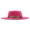 Autumn and winter new women's flat top wide brimmed hat imitation wool top hat felt hat fishbone metal buckle concave shape multi-color