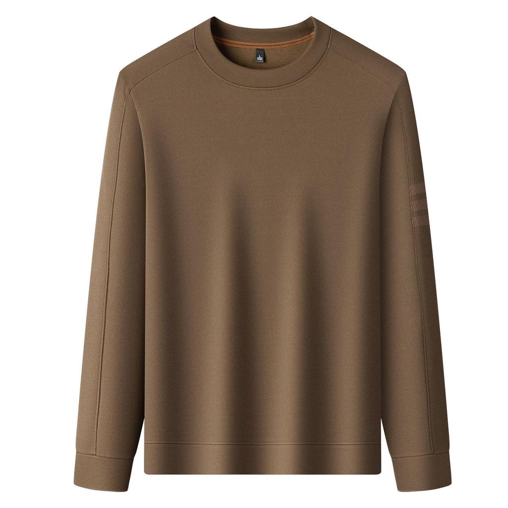 Spring & Autumn Men's Versatile Long-Sleeve Round Neck Solid Color Casual Hoodie - Fashion T-Shirt for Middle-Aged & Young Men