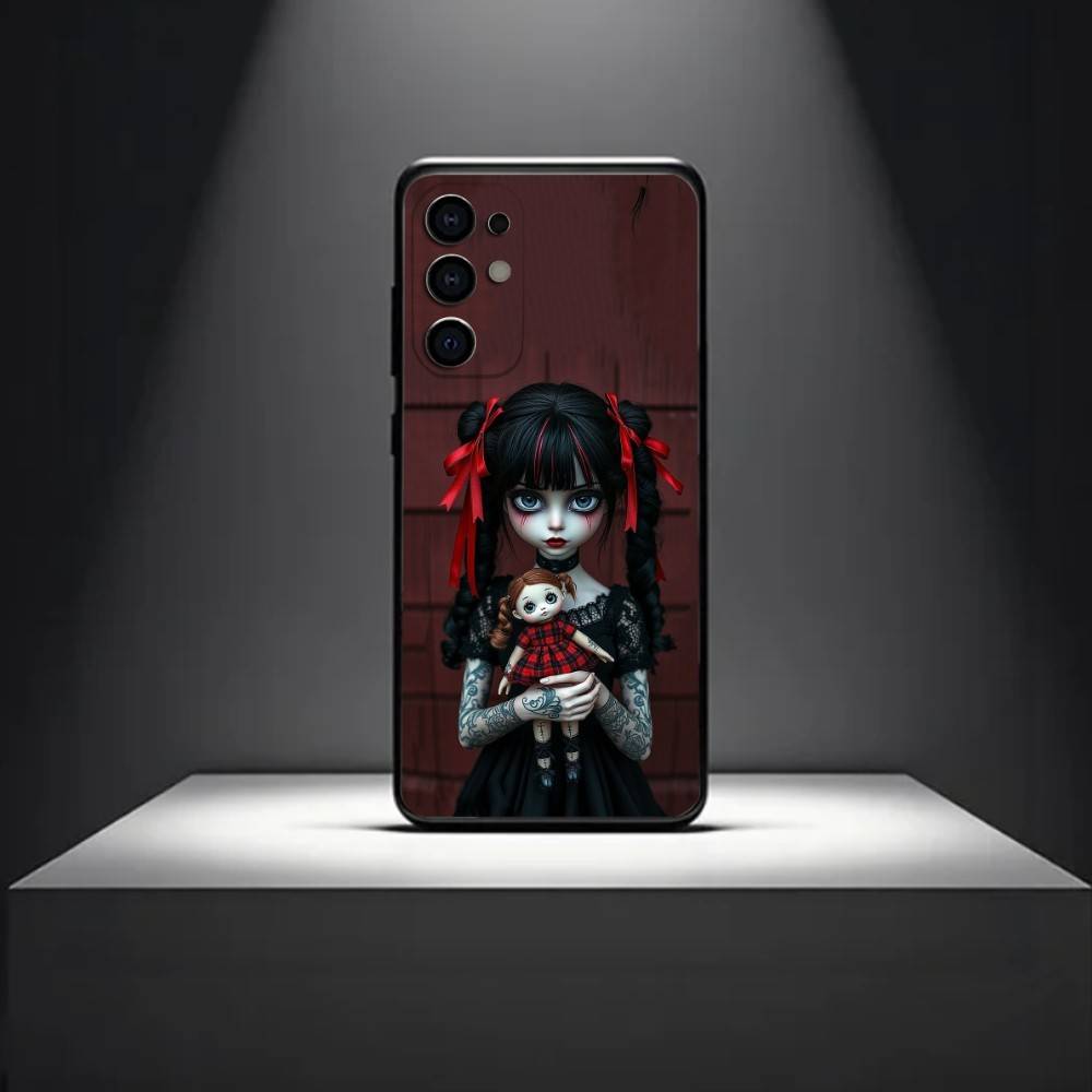 D-Dark-style Doll Phone Case For Samsung S 25,24,23,22,30,21,10,9,Ultra,Plus,Lite,FE,4,5 G Soft Black Case