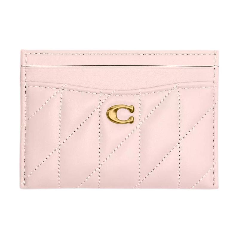 COACH Essential 11 Quilted Metal Logo Sign Leather Card Holder Regular Women s Pink pink золотой