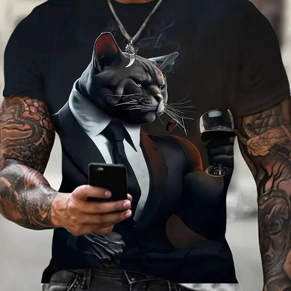 Fun 3D Digital Printed Animal Pattern Men's Street Round Neck Short Sleeved T-shirt