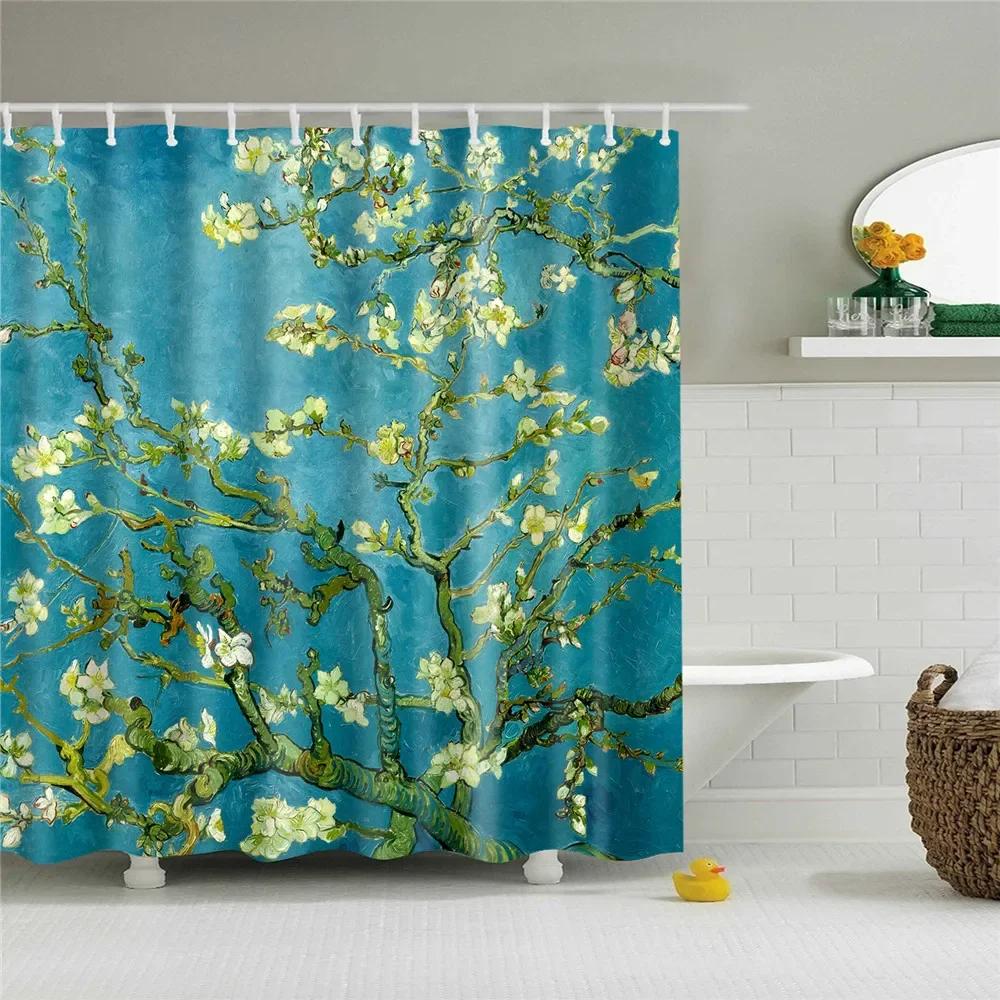 Rose Plum Blossom Flowers Print Waterproof Shower Curtain Washable Fabric Bath Curtain Home Bathroom Curtains With 12 Hooks