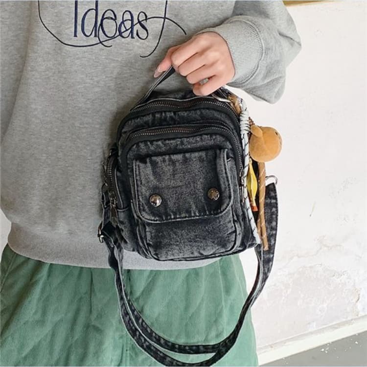 Retro Washed Old Denim Mini Messenger Bag