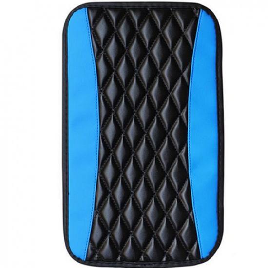 Car Armrest Mat Console Storage Box Pad Cover Protector Cushion Blue PU Leather