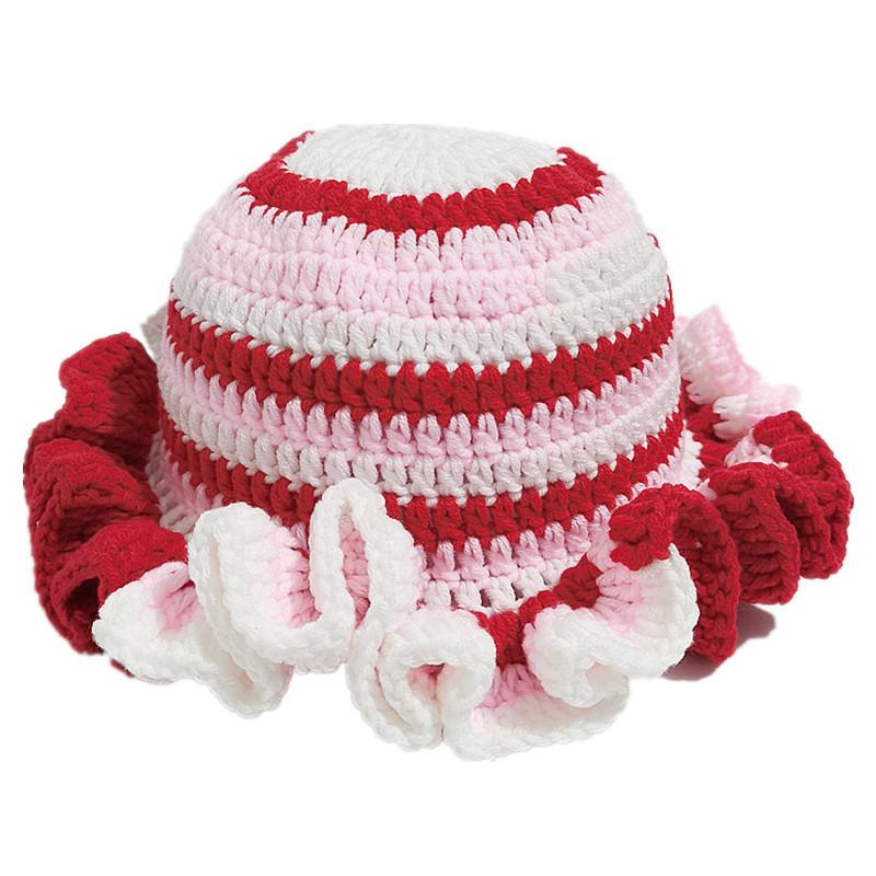 Colorful Crochet Ruffle Bucket Hat Warm Stretch Knit Hat New Year Celebration Women'S Fashion Handmade Beanie Hat