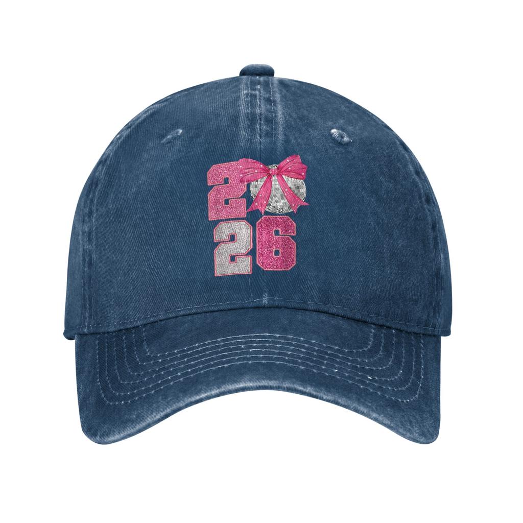 Happy New Year 2026 Disco Ball Pink Coquette Bow Family Casual Baseball Cap Summer Sunscreen Men Adult Vintage Baseball Caps