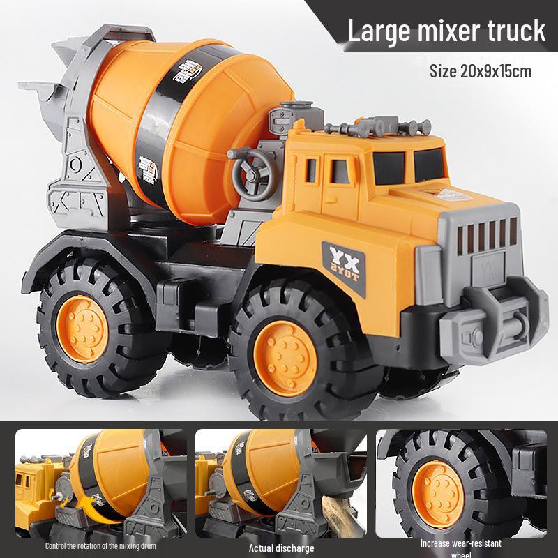 Large Children's Engineering Vehicle Toy Set: Inertia Mixer, Dump Truck, Crane, Excavator, Bulldozer