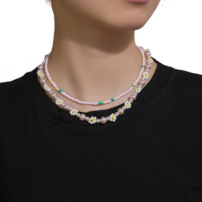 Dopamine Colorful Stone Necklace Colored Beaded Flowers Sweet Cool Wind Clavicle Chain Candy Love Jewelry