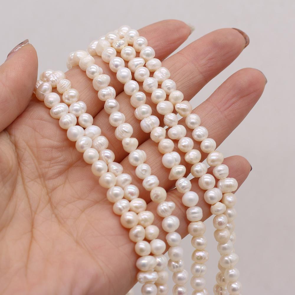 1String, 4-5mm White Natural Freshwater Near Round Pearls 36cm Loose Beads for Handmade Jewelry Craft Supplies, DIY Holiday Gifts